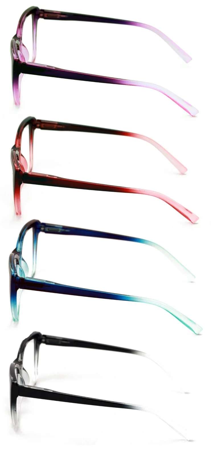 4 Pairs Women Oversized Translucent 2-Tone Cateye Reading Glasses - Spring Hinge 4
