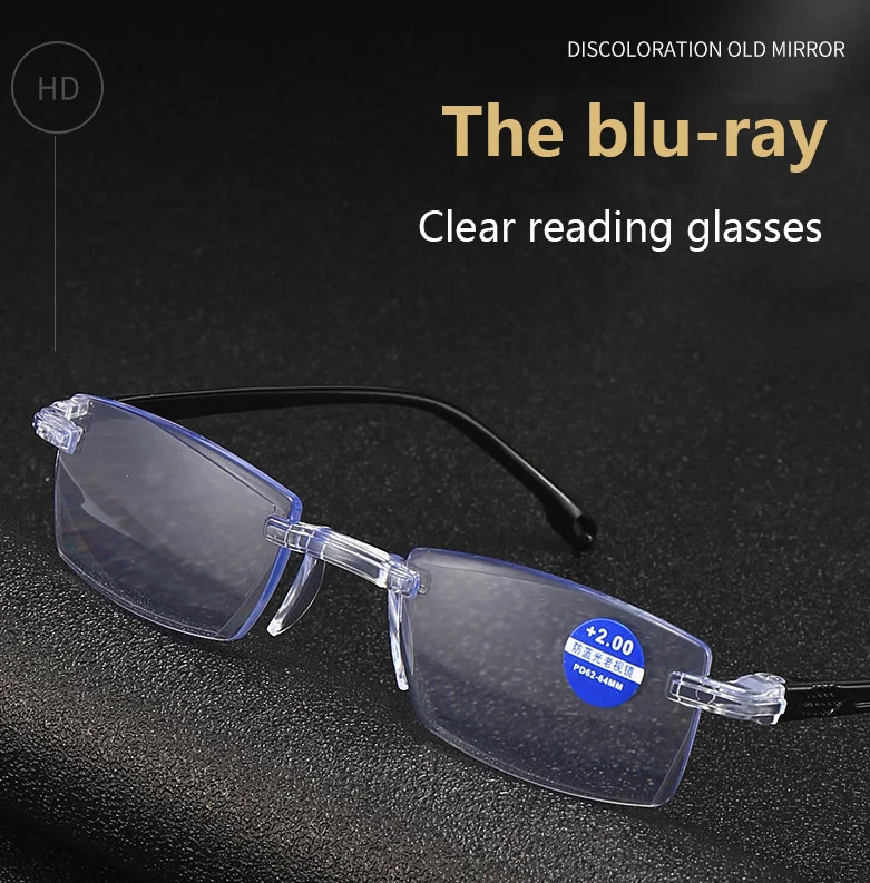 4 PK Mens Rectangular Rimless Blue Light Blocking Reading Glasses Unisex Readers 2