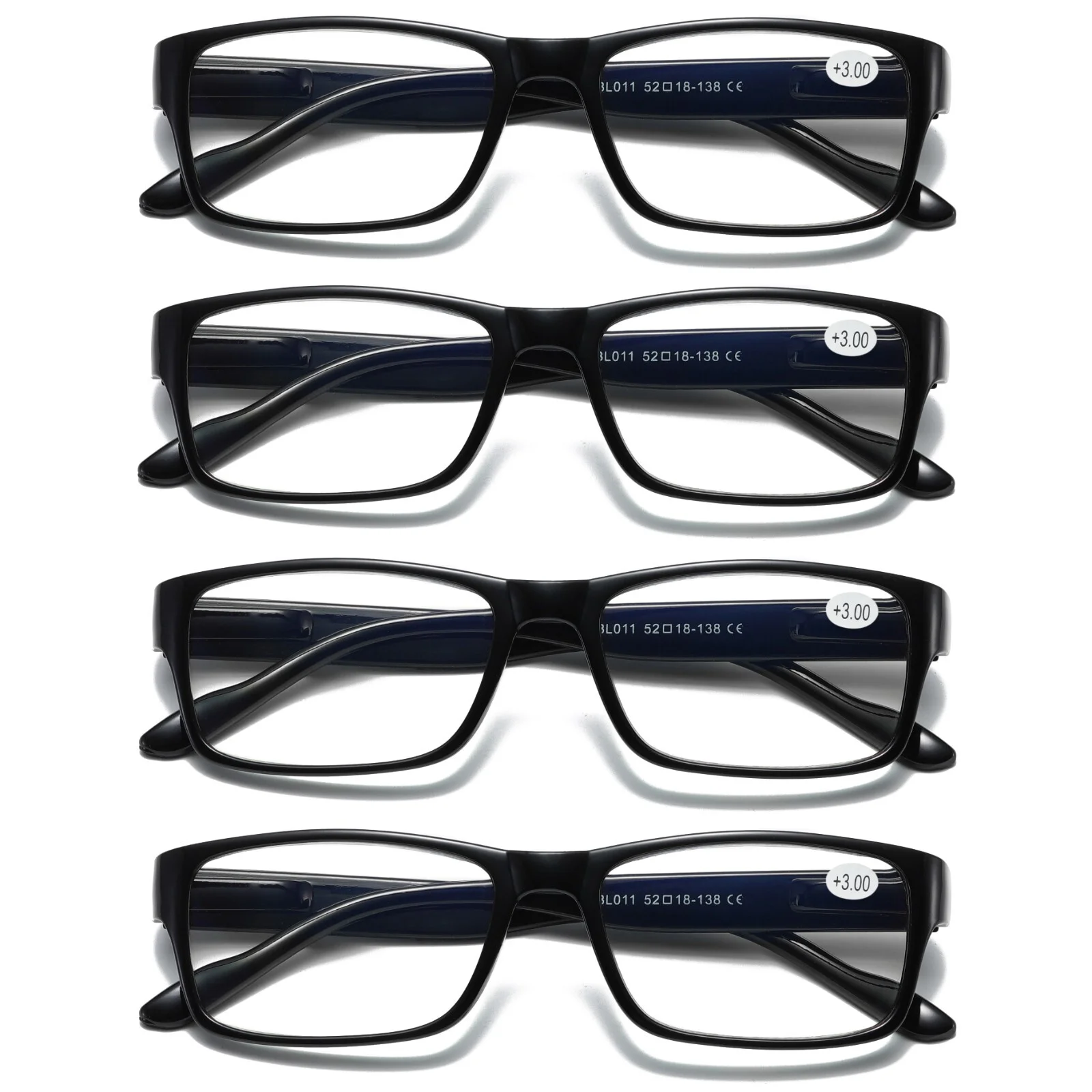 4 PK Mens Unisex Blue Light Blocking Reading Glasses Black Spring Hinge Readers 1