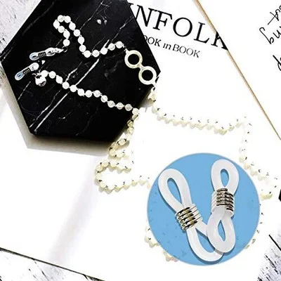 40 Pieces Eyeglass Chain Ends Adjustable Rubber Spectacle End White and Silver 4