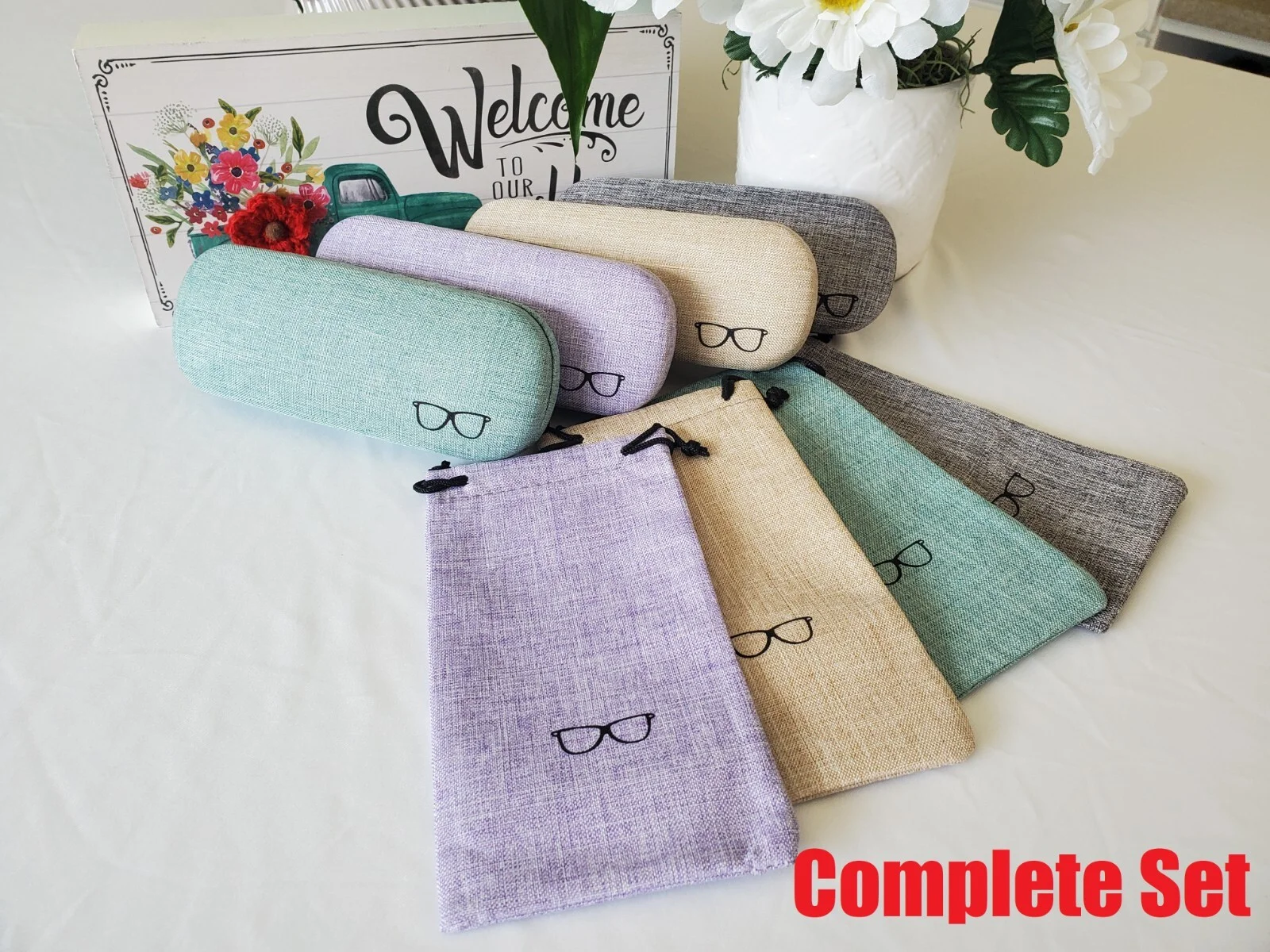 4pack Unisex Linen Fabric Hard Shell Eyeglasses Protector Case for Men Women
