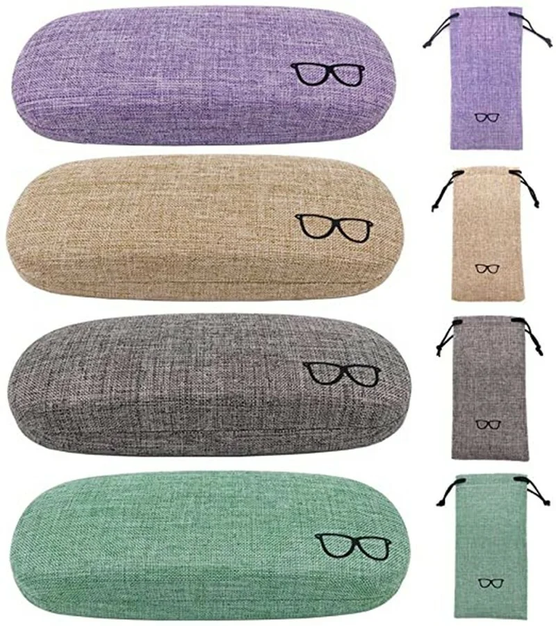 4pack Unisex Linen Fabric Hard Shell Eyeglasses Protector Case for Men Women 2