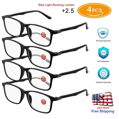 4x New Mens Full Frame Blue Light Blocking Reading Glasses Spring Hinge Readers 4