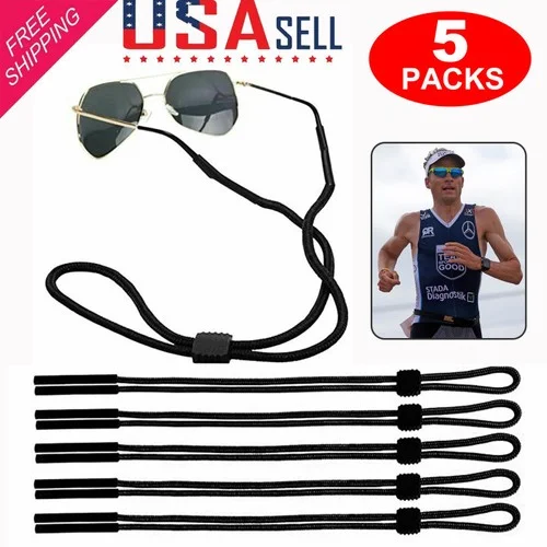 5 PCS Black Sport Sunglasses Strap Holder Adjustable Eyeglass Neck Strap Lanyard
