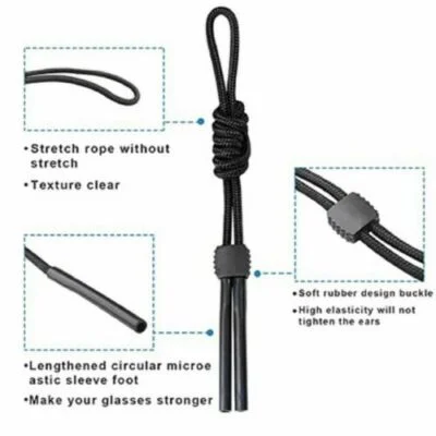 5 PCS Black Sport Sunglasses Strap Holder Adjustable Eyeglass Neck Strap Lanyard 3