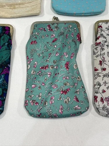 5-Vintage Cloth Eyeglasses Cases And 2 Holders 60s Floral Mod Kisslock 3