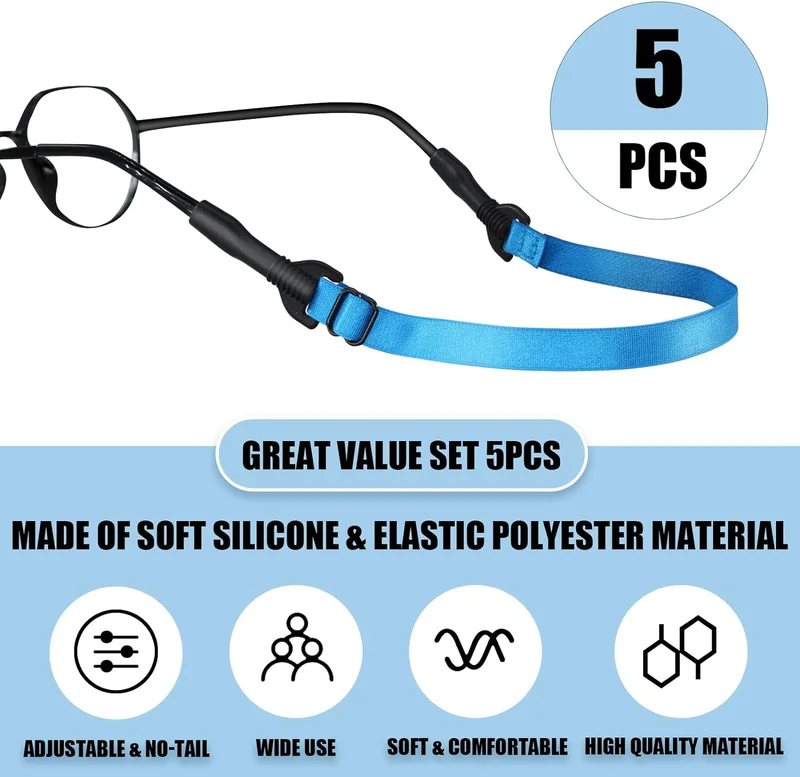 5Pcs Eyeglasses Strap Adjustable Sunglasses Strap for Men Women, Anti-Slip Kids 3