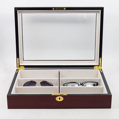 6 CHERRY WOOD EYEGLASS SUNGLASS OVERSIZED GLASSES STORAGE DISPLAY CASE ORGANIZER 3