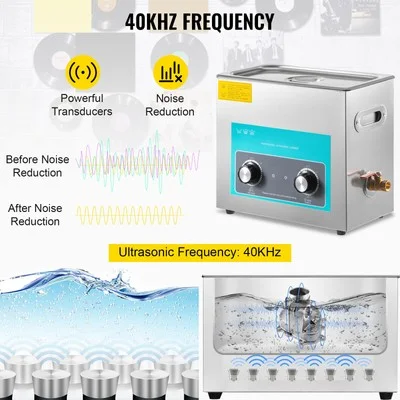 6-l Ultrasonic Cleaner with Heater Timer Coins Eyeglasses Water Drain 3