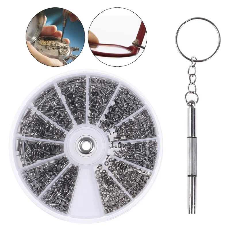 600Pcs Tiny Screws Nut + Screwdriver Watch Eyeglass Glasses Repair Too.nu 1