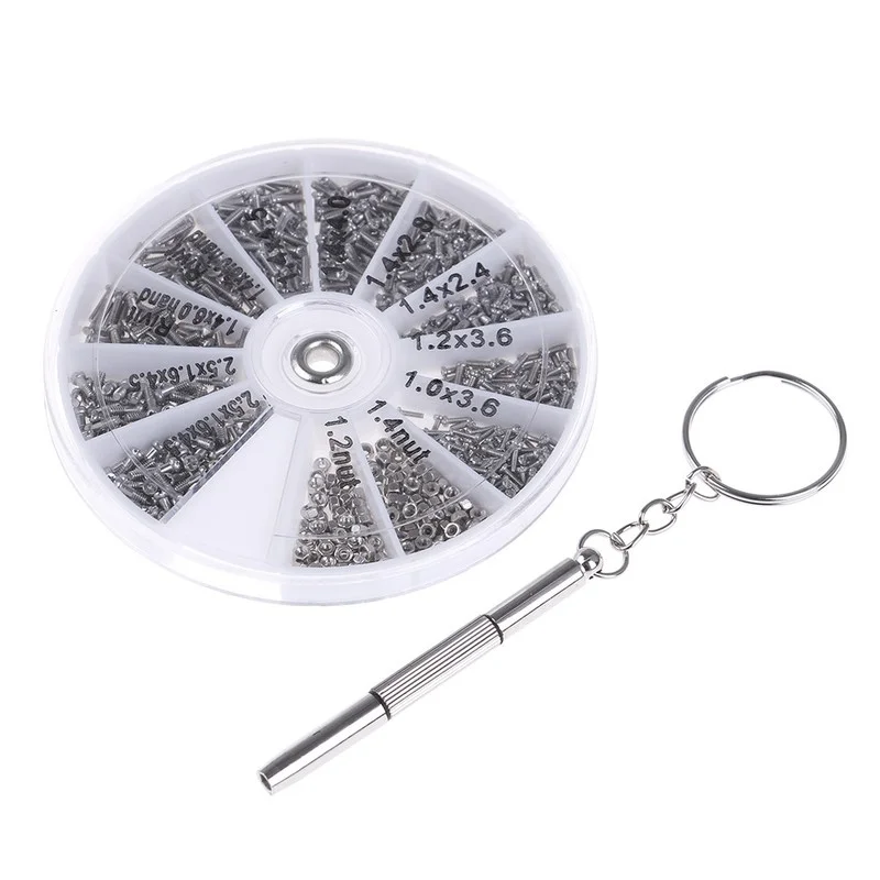 600Pcs Tiny Screws Nut + Screwdriver Watch Eyeglass Glasses Repair Too.nu 3