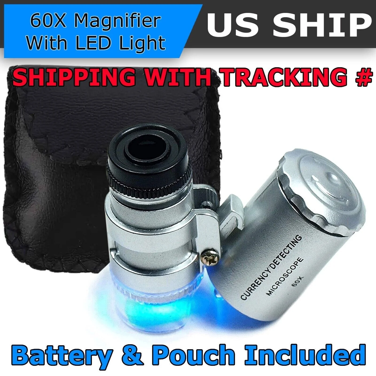 60X Magnifying Loupe Jewelry Jewellers Pocket Magnifier Eye Glass Led Light