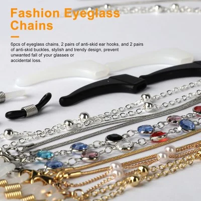 6PCS Holder Neck Eyeglass Sunglasses Chains Glasses Strap Necklace Adjustable 3