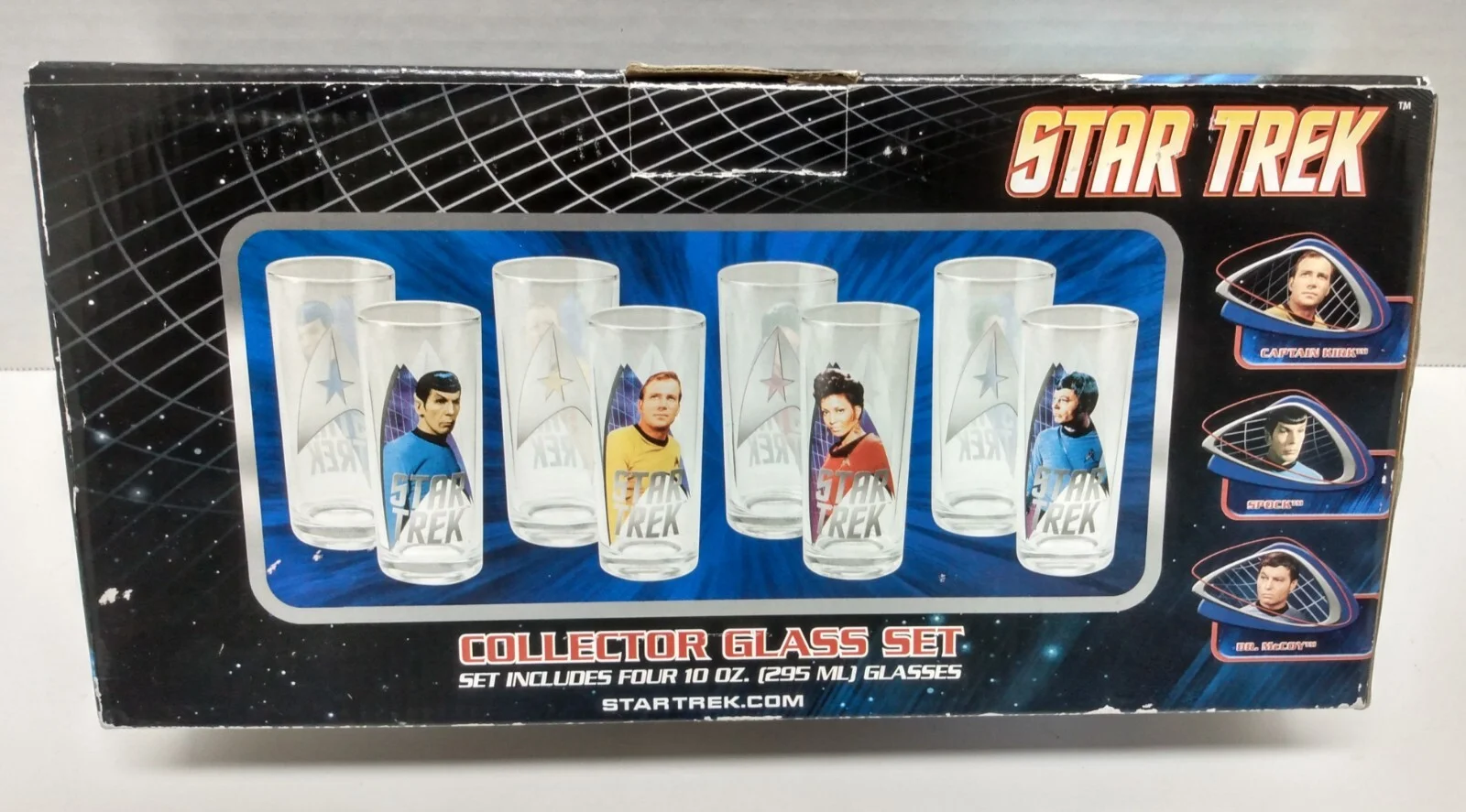 70% OFF! Star Trek TOS 10 oz Glasses, Kirk, Spock, Uhura, McCoy, In Original Box 2