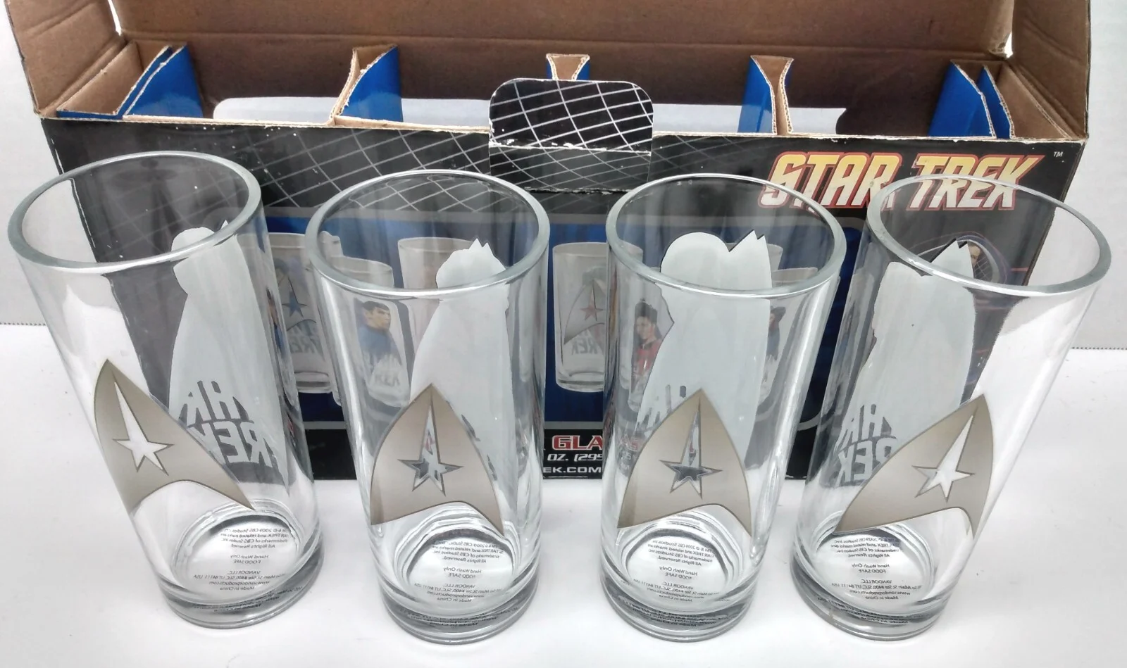 70% OFF! Star Trek TOS 10 oz Glasses, Kirk, Spock, Uhura, McCoy, In Original Box 4