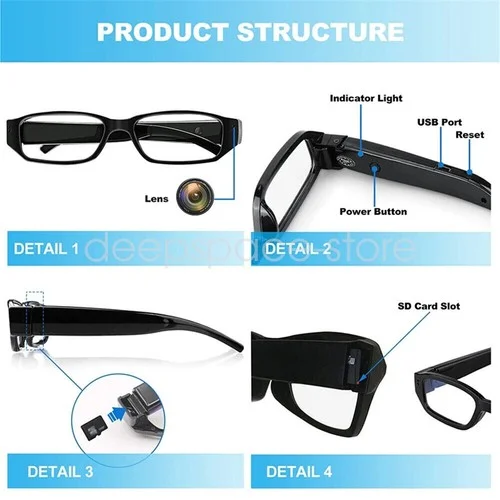 720P HD Video Cam Recorder Camera Glasses Spy Hidden Mini DVR Running Eyeglass 3