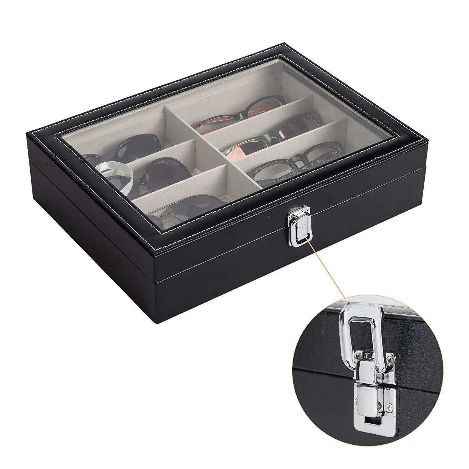 8 12 18 Slot PU Display Storage Case Box Organizer For Sunglasses Eyeglasse 2