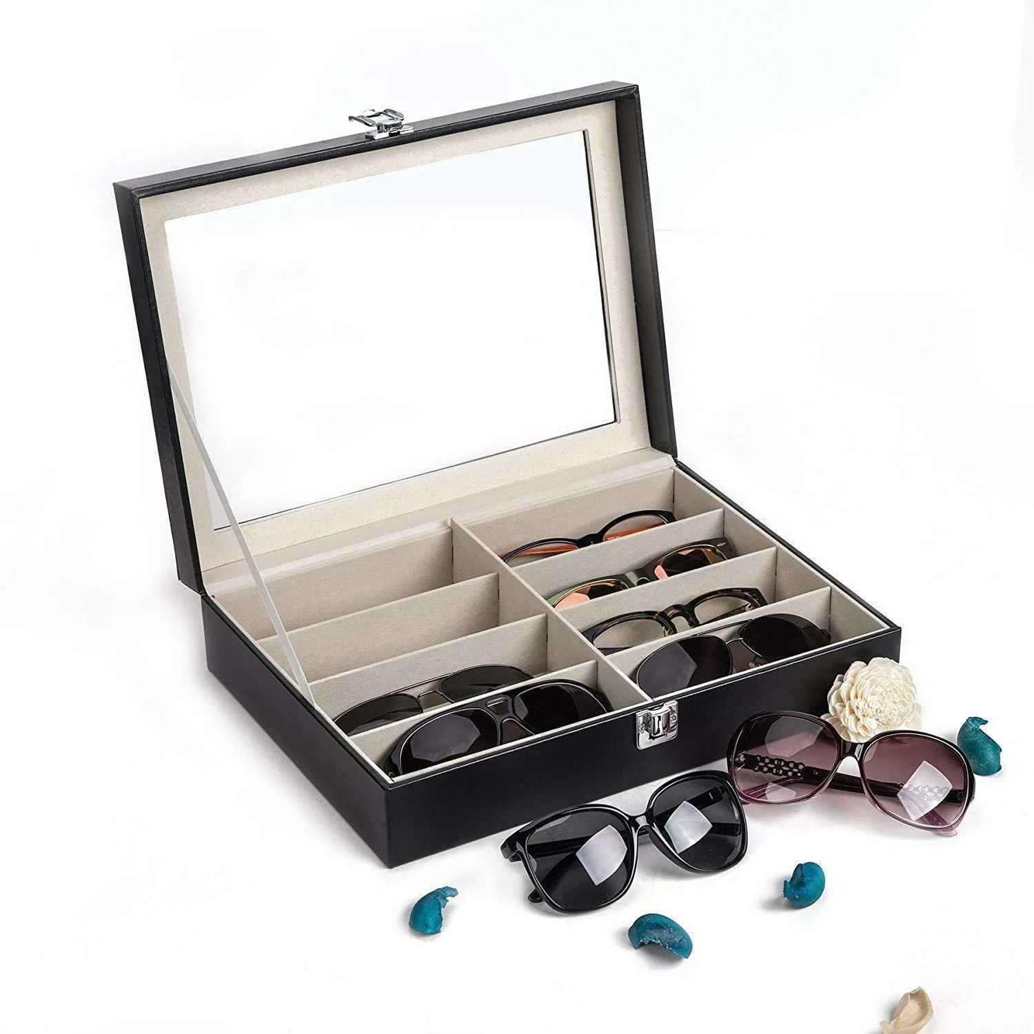 8 12 18 Slot PU Display Storage Case Box Organizer For Sunglasses Eyeglasse 3