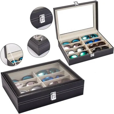 8/12/18 Slot Durable Display Sunglasses Eyeglasse Storage Case Box Holder Black
