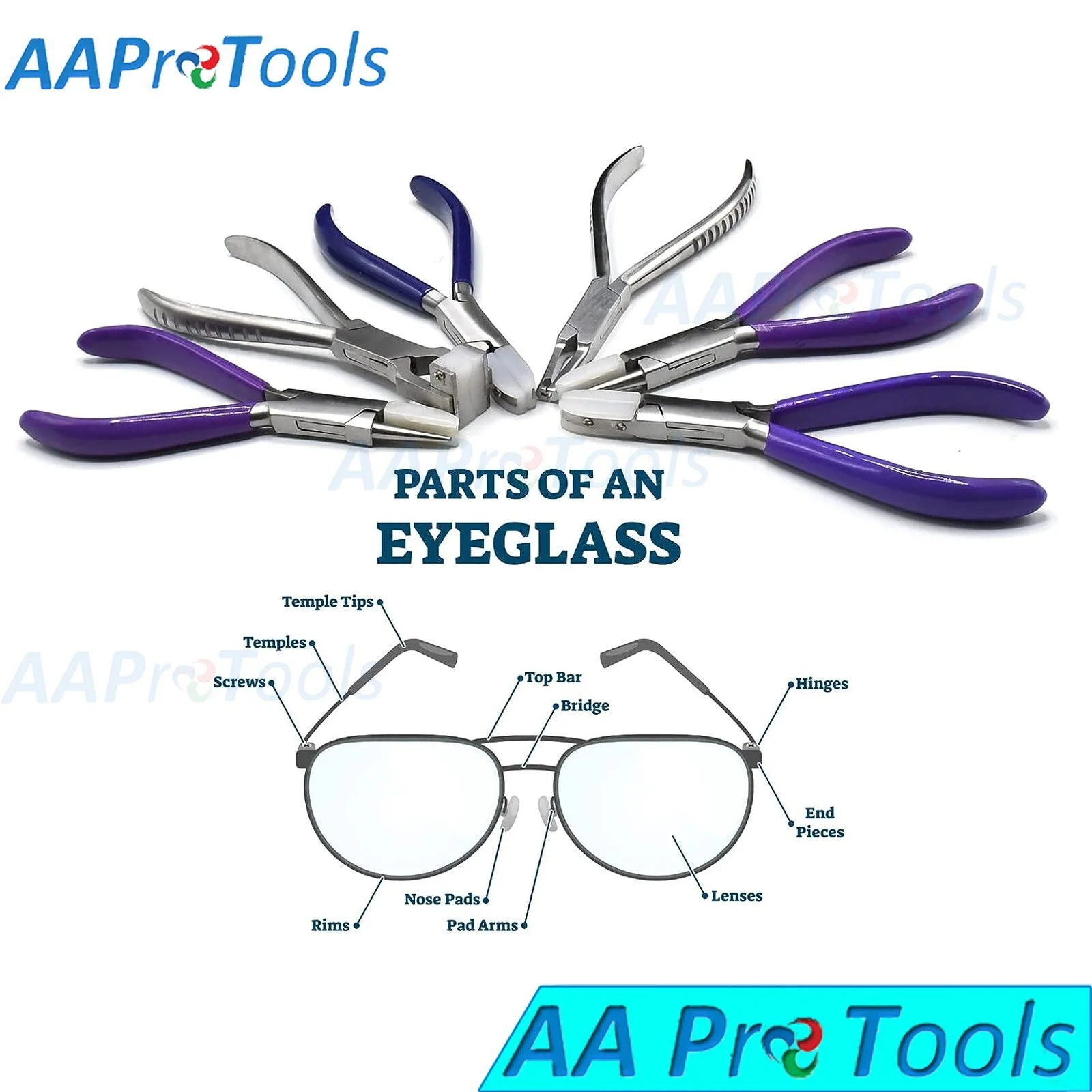 9-Eyeglass Optical Optician Tools Pliers Bent Nose Rimless Optical PLIER KIT 3