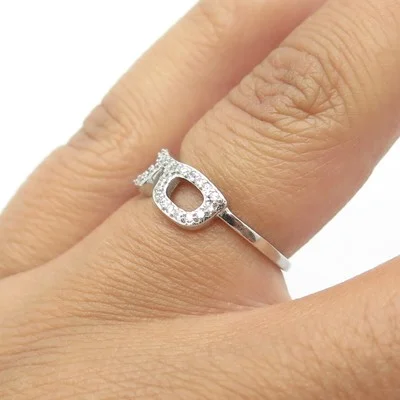 925 Sterling Silver White C Z Eyeglasses Ring Size 4.75 2