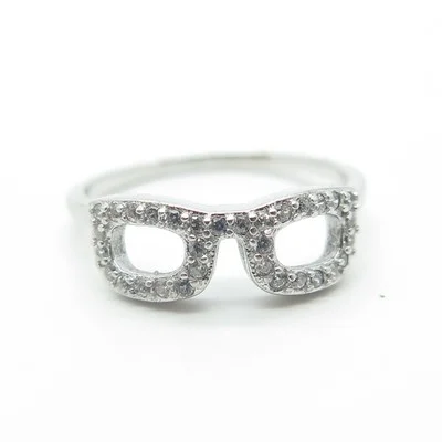 925 Sterling Silver White C Z Eyeglasses Ring Size 4.75 3
