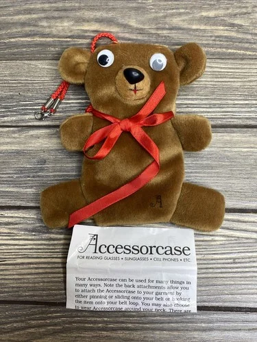 Accessorcase Holder Purse For Eye Glasses Phone Brown Teddy Bear Red Bow 6.5”