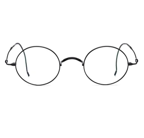 Agstum Retro Round Titanium Optical Eyeglasses Frame, Lightweight Wire Rim Glasses with Cable Temples, No Nose Pads (Black)