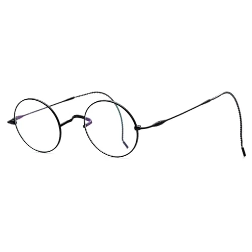 Agstum Retro Round Titanium Optical Eyeglasses Frame, Lightweight Wire Rim Glasses with Cable Temples, No Nose Pads (Black) 2