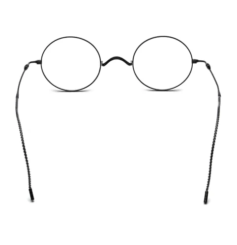 Agstum Retro Round Titanium Optical Eyeglasses Frame, Lightweight Wire Rim Glasses with Cable Temples, No Nose Pads (Black) 3