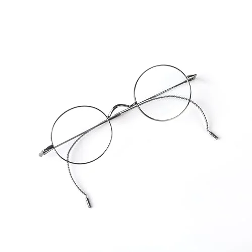 Agstum Retro Round Titanium Optical Eyeglasses Frame, Lightweight Wire Rim Glasses with Cable Temples, No Nose Pads (Silver)