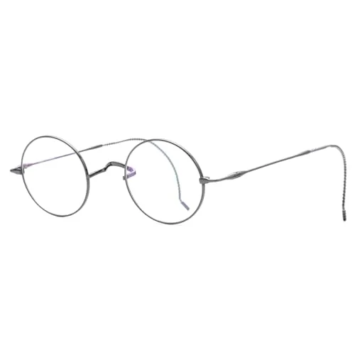 Agstum Retro Round Titanium Optical Eyeglasses Frame, Lightweight Wire Rim Glasses with Cable Temples, No Nose Pads (Silver) 2
