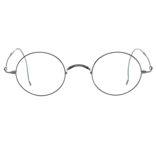Agstum Retro Round Titanium Optical Eyeglasses Frame, Lightweight Wire Rim Glasses with Cable Temples, No Nose Pads (Silver) 3