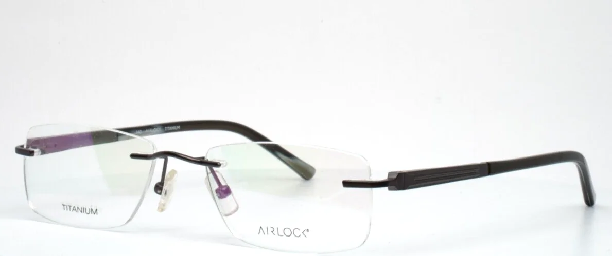 AIRLOCK Prestige 202 033 Gunmetal Mens Rectangle Rimless Eyeglasses 52-18-140