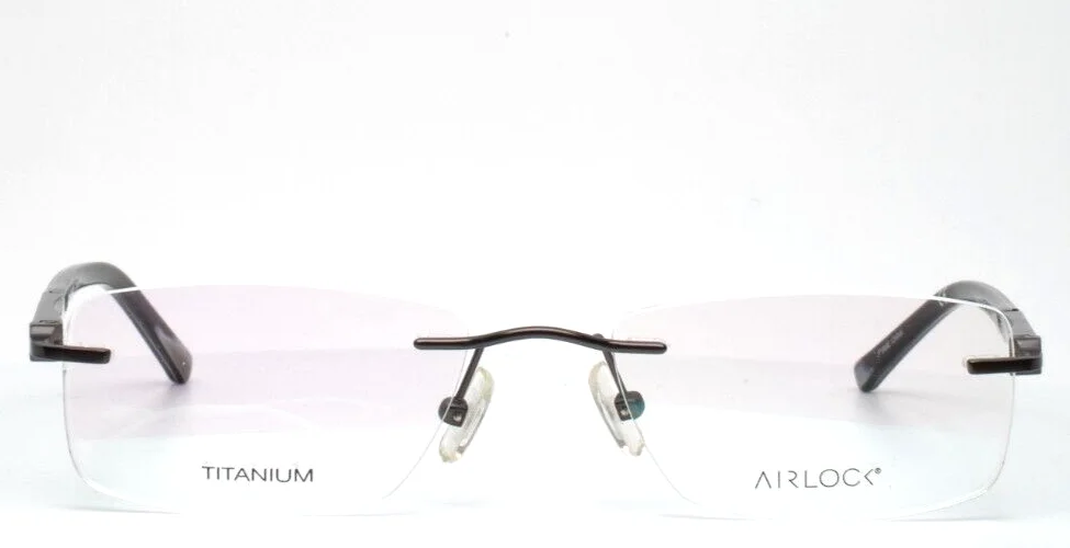 AIRLOCK Prestige 202 033 Gunmetal Mens Rectangle Rimless Eyeglasses 52-18-140 2