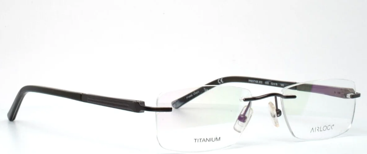 AIRLOCK Prestige 202 033 Gunmetal Mens Rectangle Rimless Eyeglasses 52-18-140 3