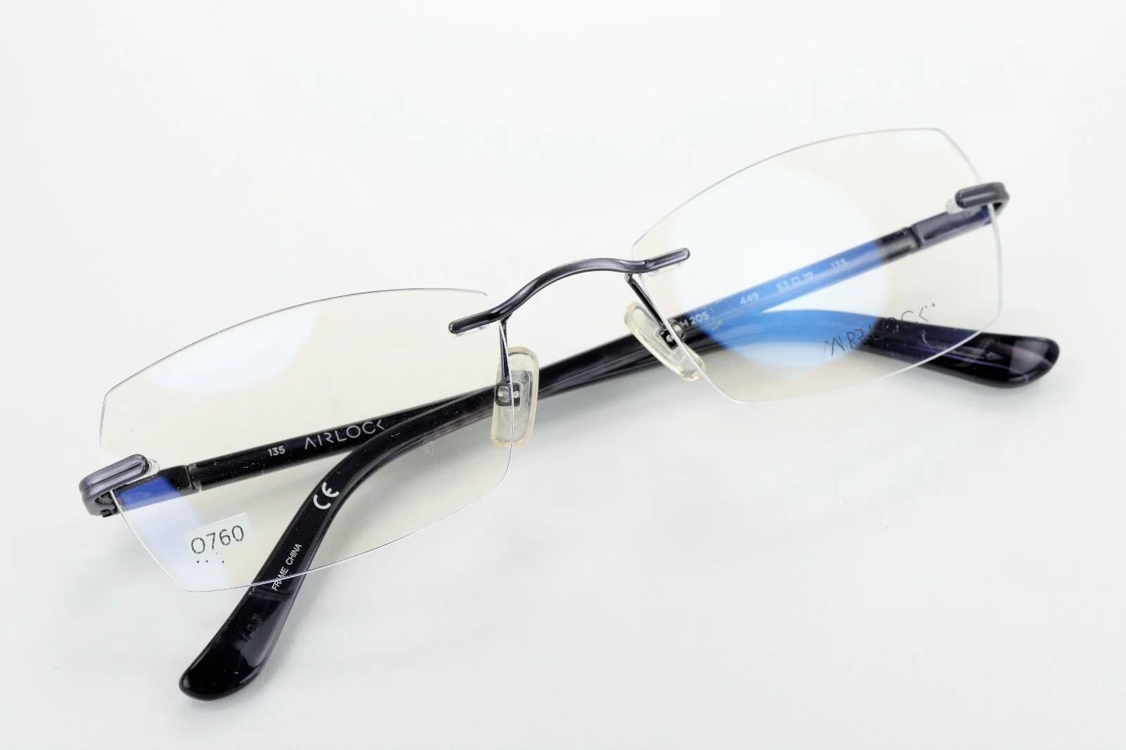 AIRLOCK TRIUMPH 205 449 Periwinkle / Pearl 53-19-135 Rimless Eyeglass Frame O760
