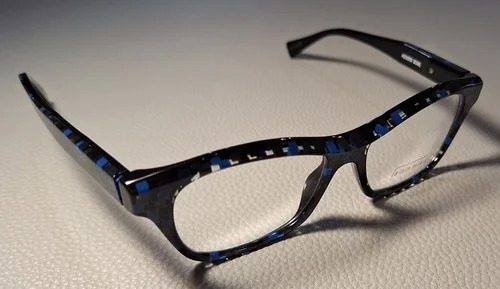 Alain Mikli Eyes RX Eyeglasses Polished Black Blue Checker A03006 B09E 52-16-140