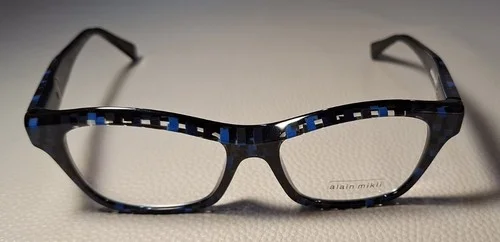 Alain Mikli Eyes RX Eyeglasses Polished Black Blue Checker A03006 B09E 52-16-140 2