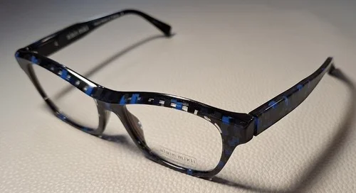 Alain Mikli Eyes RX Eyeglasses Polished Black Blue Checker A03006 B09E 52-16-140 3
