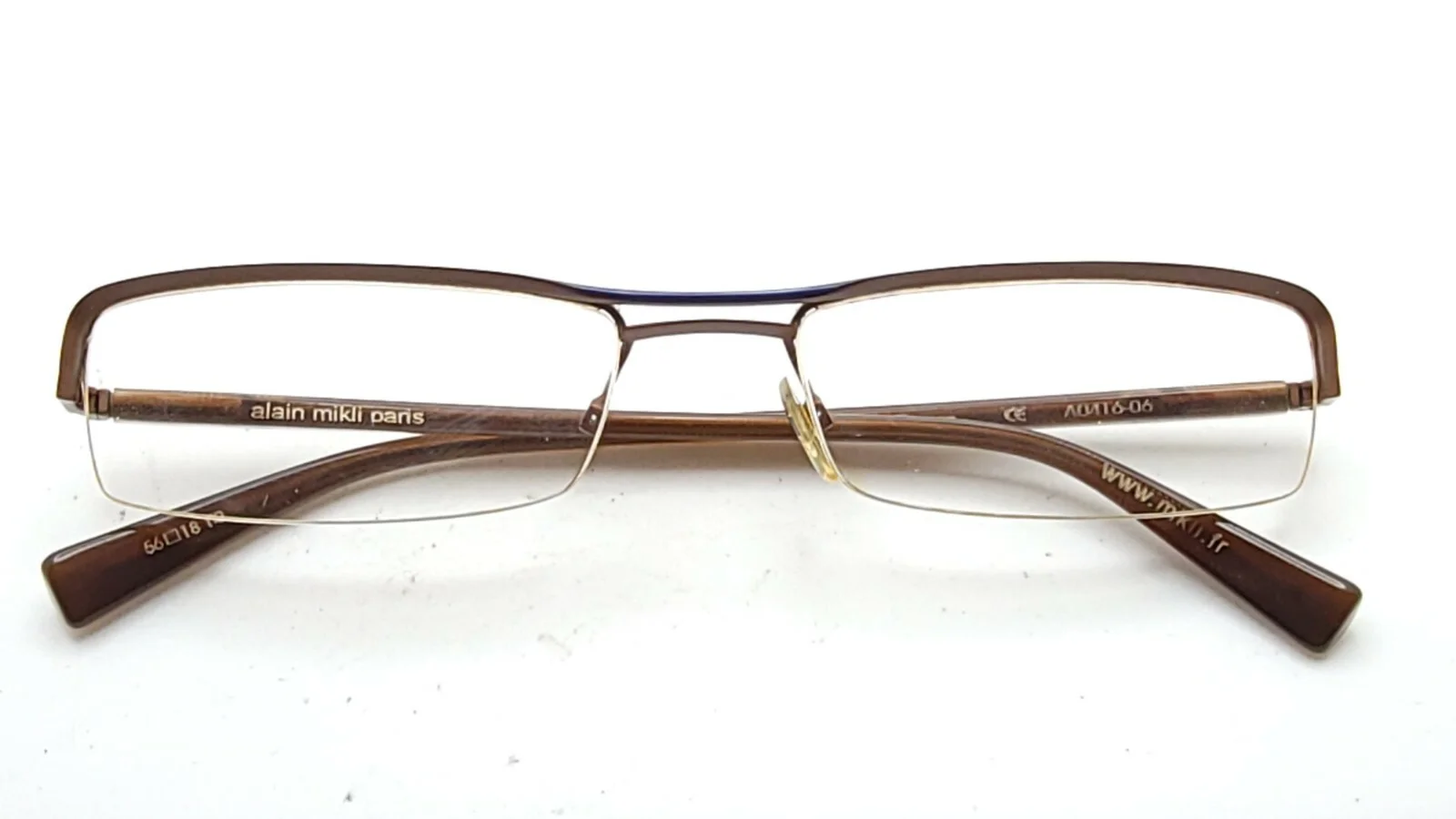 Alain Mikli Paris AO416-06 Brown Blue Half Rim Rectangle Eyeglasses 56-18 140