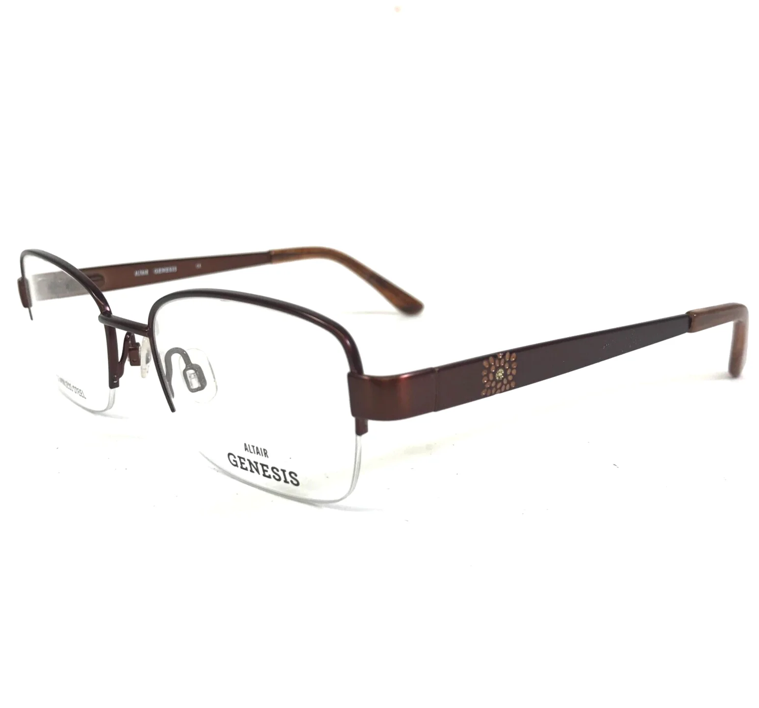 Altair Genesis Eyeglasses Frames G5048 200 Brown Floral Sparkly 51-18-135