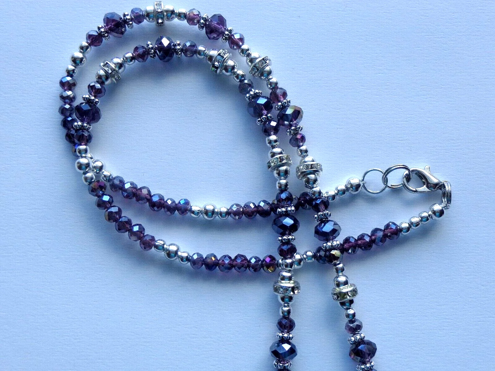 AMETHYST FLOWER CRYSTAL BEADS EYEGLASSES HOLDER + LOBSTER CLAW FOR RUBBER ENDS 2