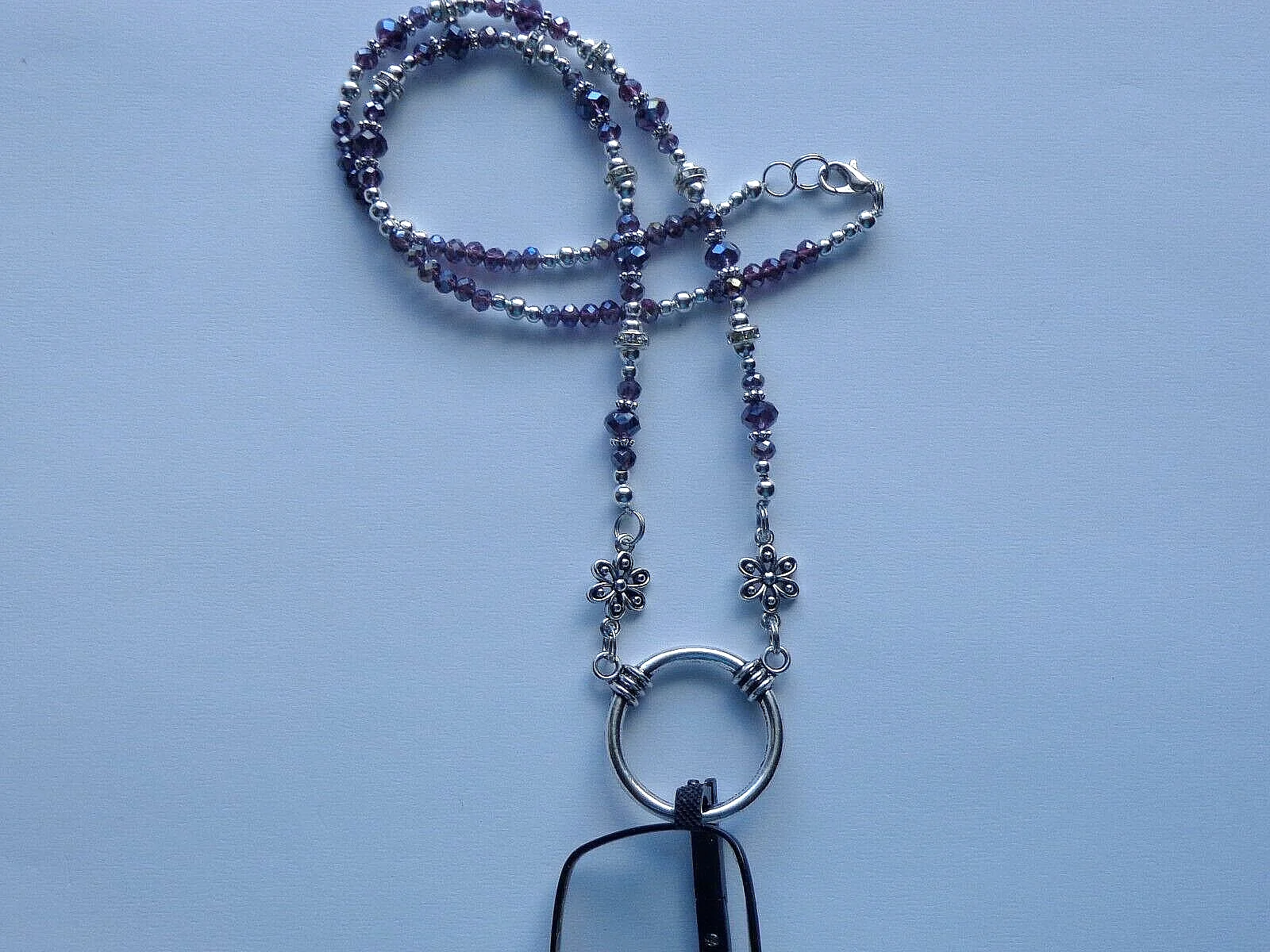 AMETHYST FLOWER CRYSTAL BEADS EYEGLASSES HOLDER + LOBSTER CLAW FOR RUBBER ENDS 3
