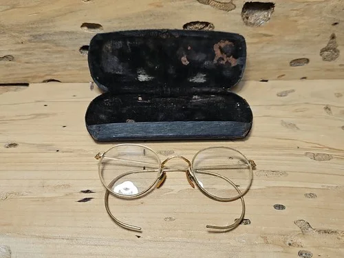 Antique 1900s Gold 12K Wire Rim Eyeglasses Bone Nose Aviator Hexagon 2
