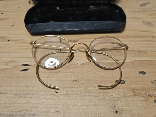 Antique 1900s Gold 12K Wire Rim Eyeglasses Bone Nose Aviator Hexagon 3