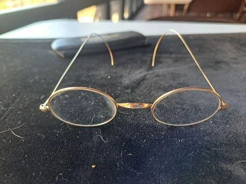 Antique 1900s Gold Filled Framed Wire Rim Round Eye Glasses w/ Case 2