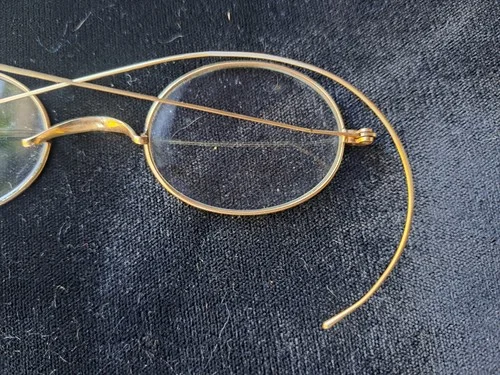 Antique 1900s Gold Filled Framed Wire Rim Round Eye Glasses w/ Case 3