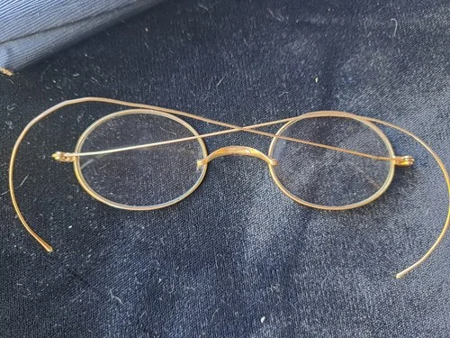 Antique 1900s Gold Filled Framed Wire Rim Round Eye Glasses w/ Case 4