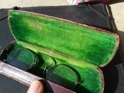 Antique 1909 Eye Glasses Green Felt Case Optometrist Topeka Kansas Medical Optic 2